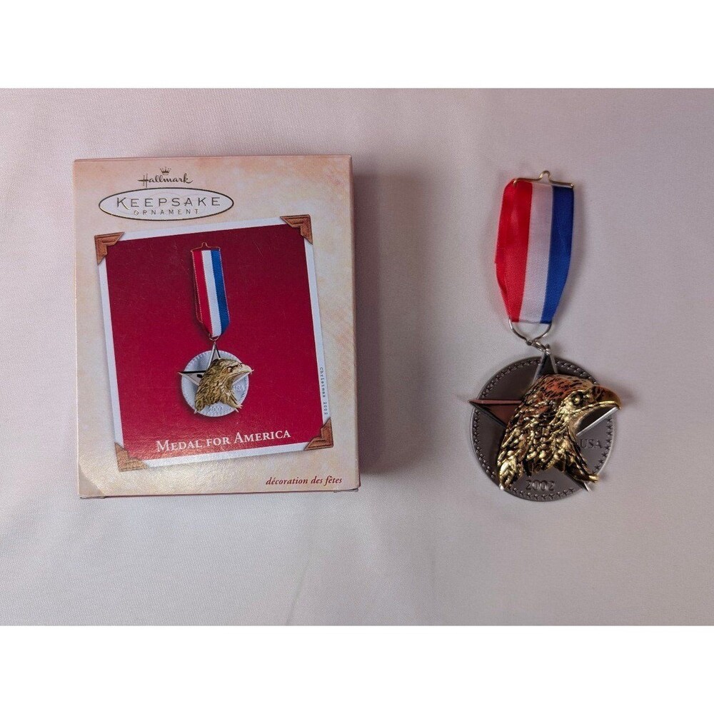 Hallmark Keepsake Christmas Ornament Medal for America Stamped Metal 2002